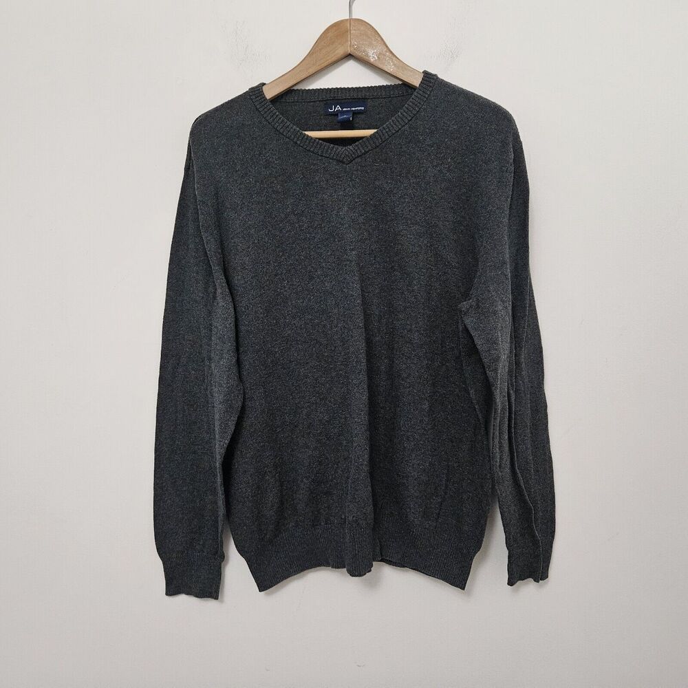JOHN ASHFORD Men's Gray Long Sleeve V-Neck Tight Knit Sweater Size L